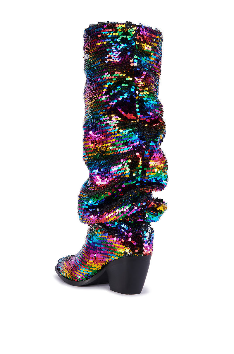 AZALEA WANG JADIE MULTI RAINBOW SEQUIN WESTERN BOOT