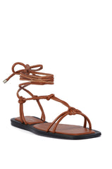 AZALEA WANG LEANDRO TAN STRAPPY FLAT SANDAL