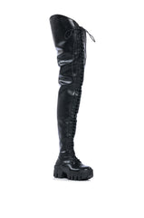 AZALEA WANG NATHAN THIGH HIGH LACE UP BOOT IN BLACK