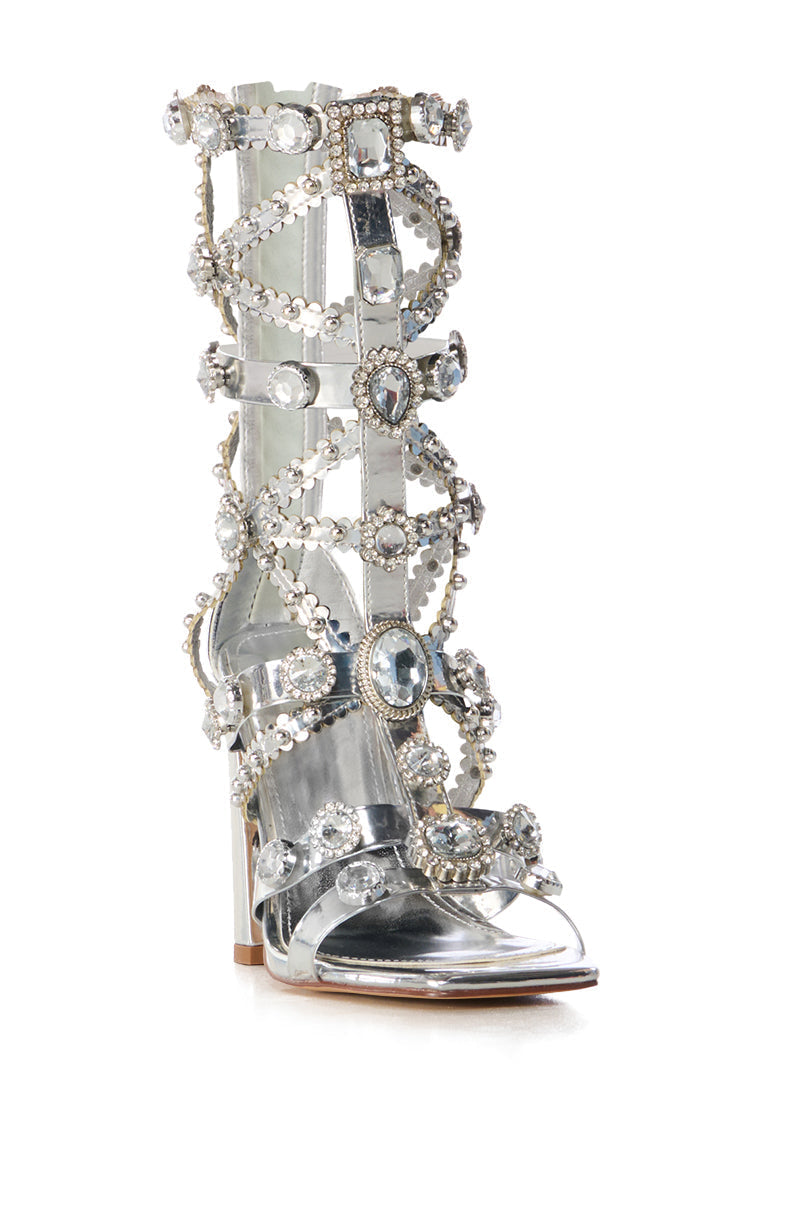 AZALEA WANG NEROLI SILVER CAGED EMBELLISHED SANDAL