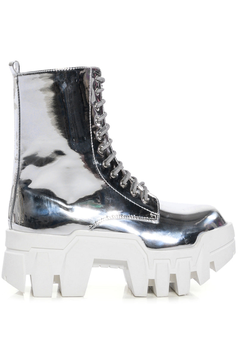AZALEA WANG OLYMPIA SILVER CHUNKY BOOTIE