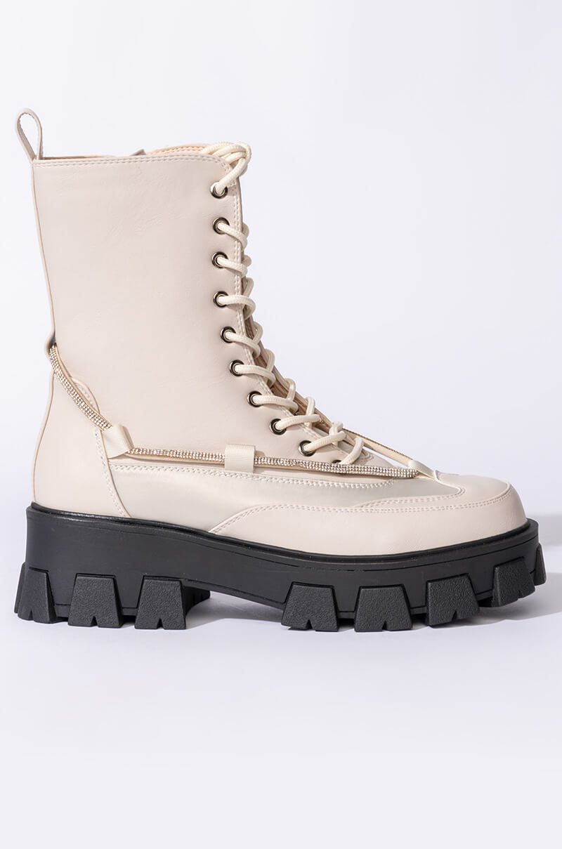 AZALEA WANG ON THE MOVE FLATFORM BOOTIE IN BONE