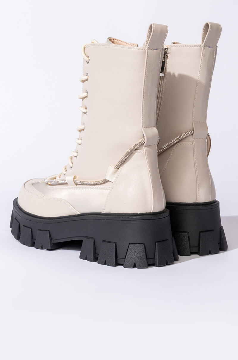 AZALEA WANG ON THE MOVE FLATFORM BOOTIE IN BONE
