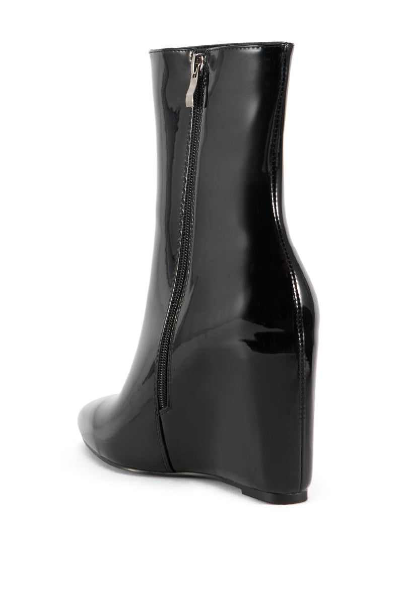 AZALEA WANG PLAZA PATENT WEDGE BOOTIE