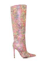 AZALEA WANG RUBINA BROCADE RHINESTONE BOOT IN PINK