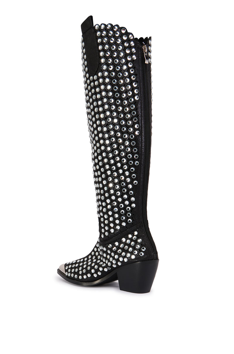 AZALEA WANG RUVIN BLACK EMBELLISHED WESTERN BOOT