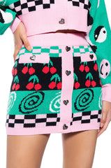 CHERRY ON TOP BUTTON FRONT KNIT MINI SKIRT