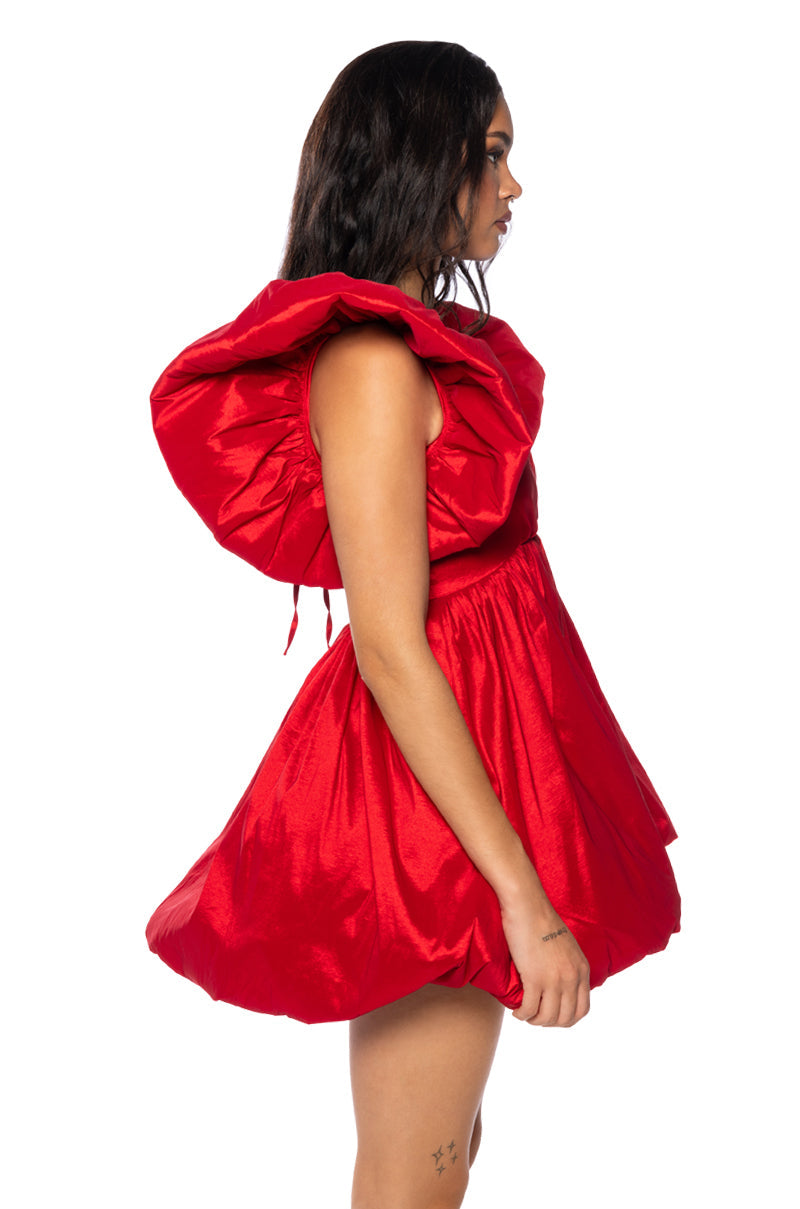 CLEMENTINE BUTTERFLY SLEEVE MINI PUFF DRESS