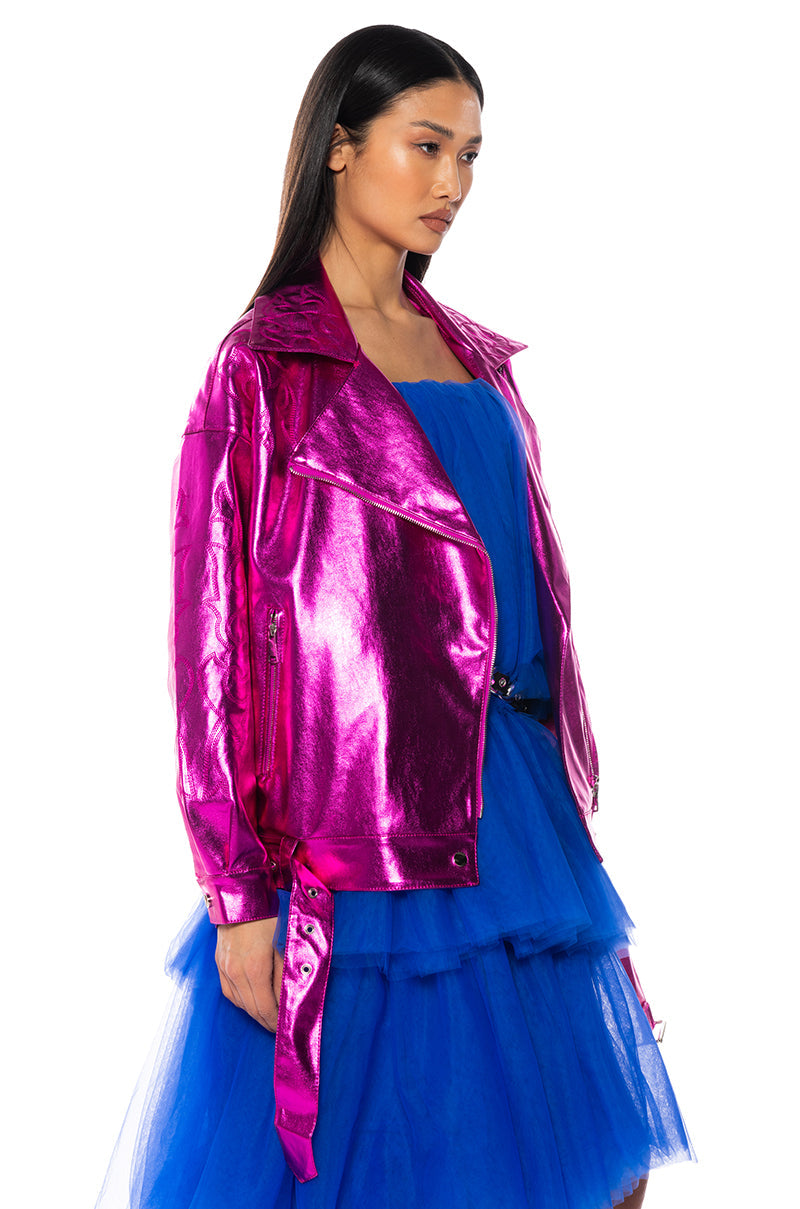 PRINCE METALLIC EMBROIDERED MOTO JACKET