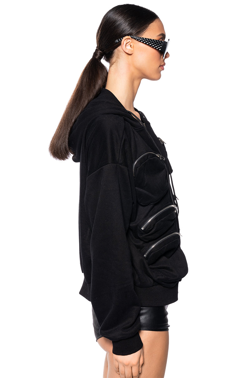 DEEP POCKETS ZIP UP HOODED SWEATSHIRT