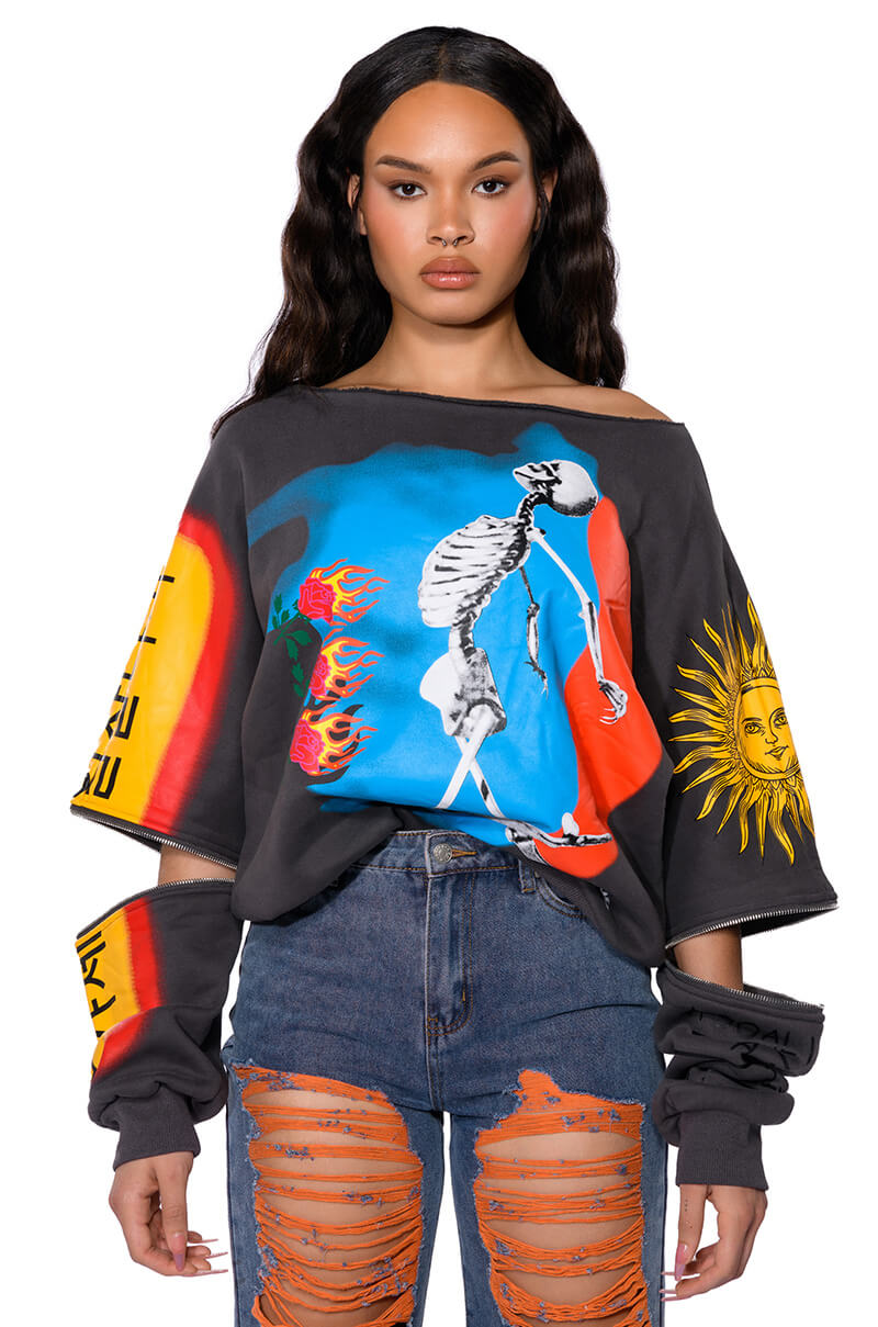 DEEP THOUGHTS OVERSIZED GRAPHIC SWEATSHIRT