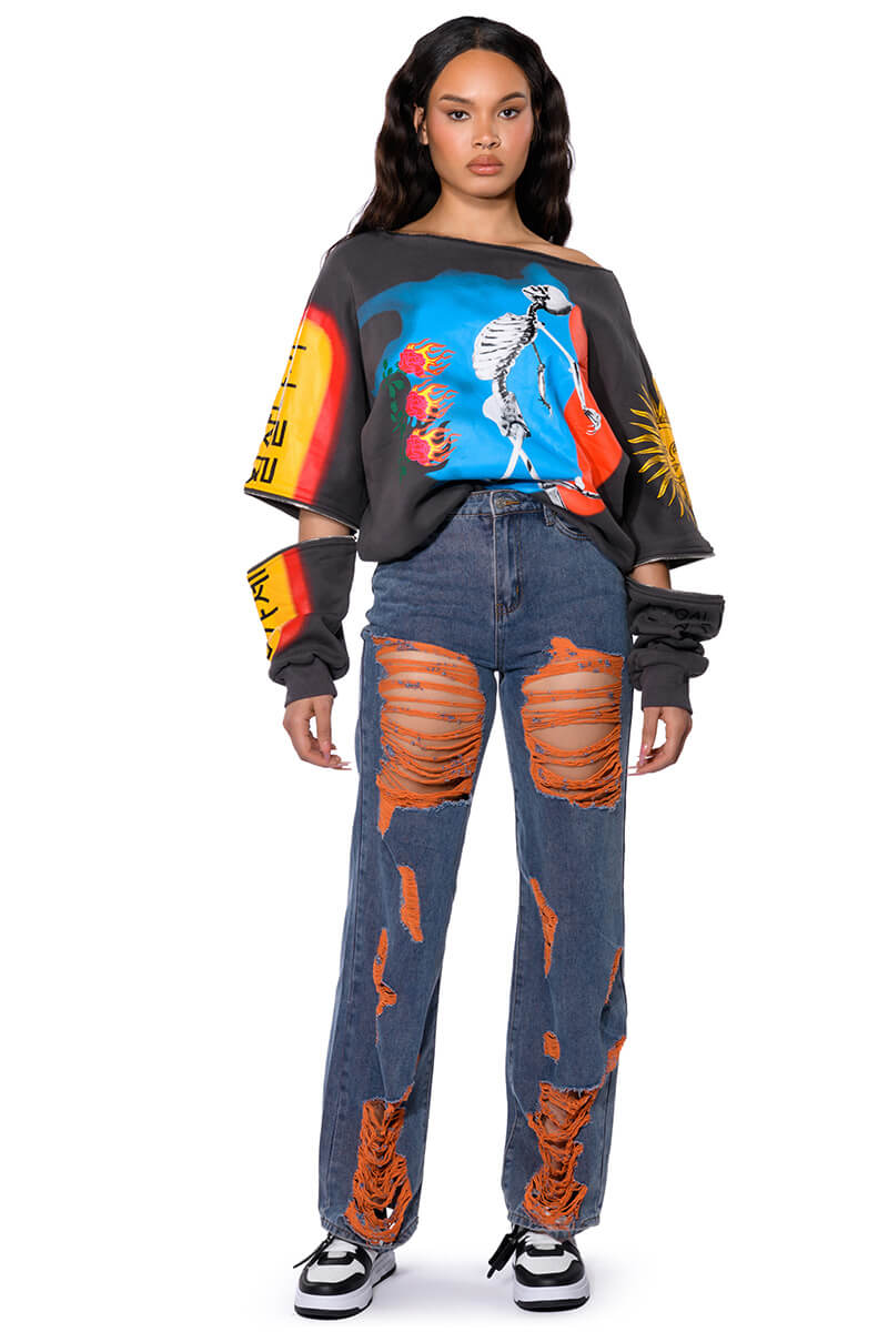 DEEP THOUGHTS OVERSIZED GRAPHIC SWEATSHIRT