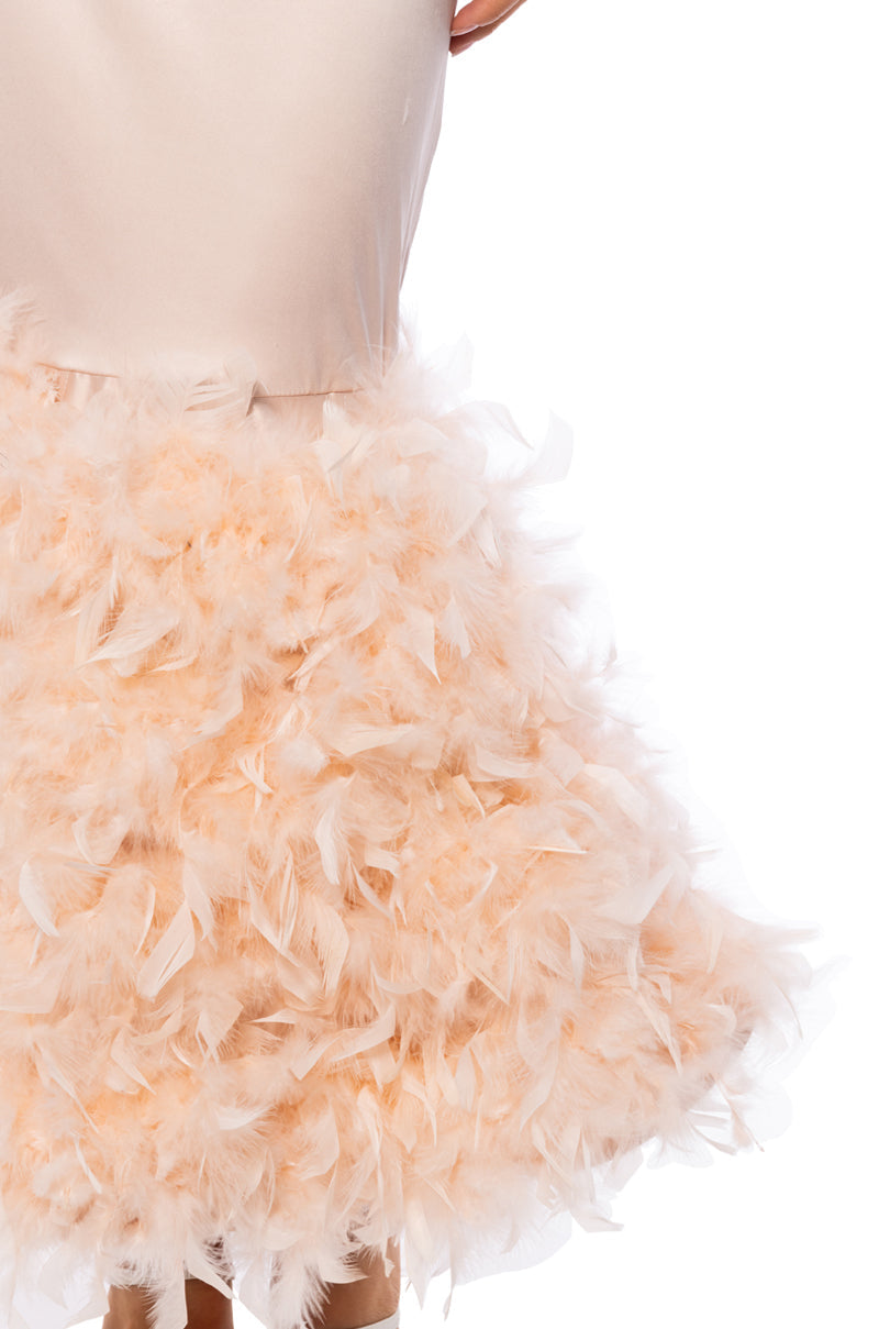 DELLA FEATHER HEM MAXI SKIRT IN LIGHT PINK