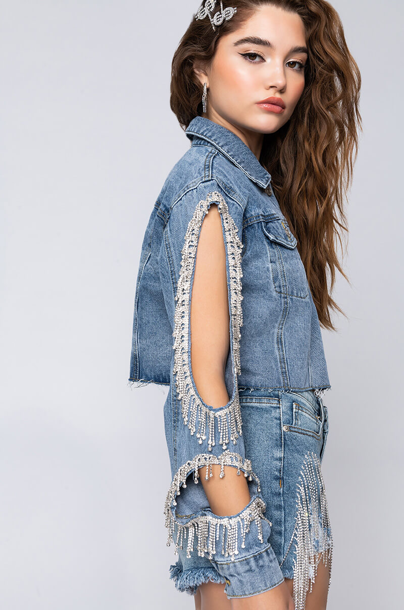DIAMOND CUT OUT CROP DENIM JACKET