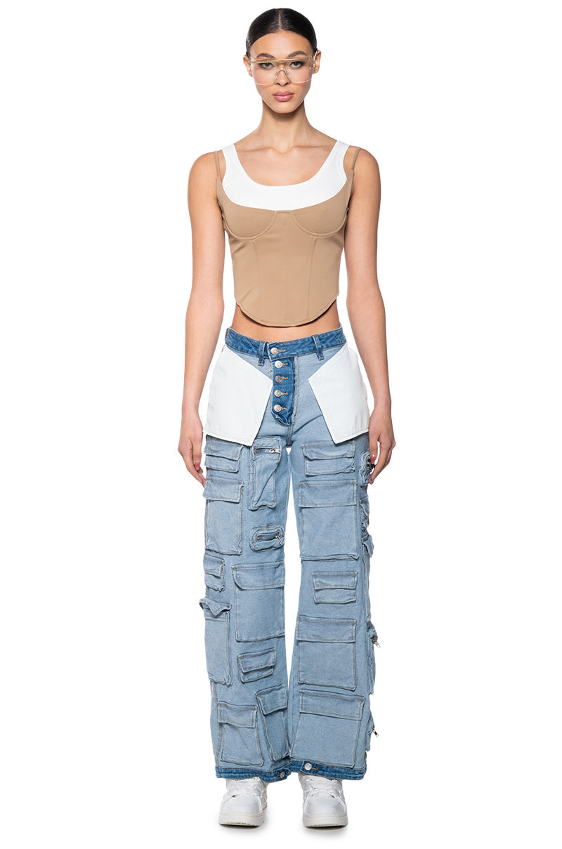 DOUBLE LAYER RIB KNIT TANK CORSET TOP