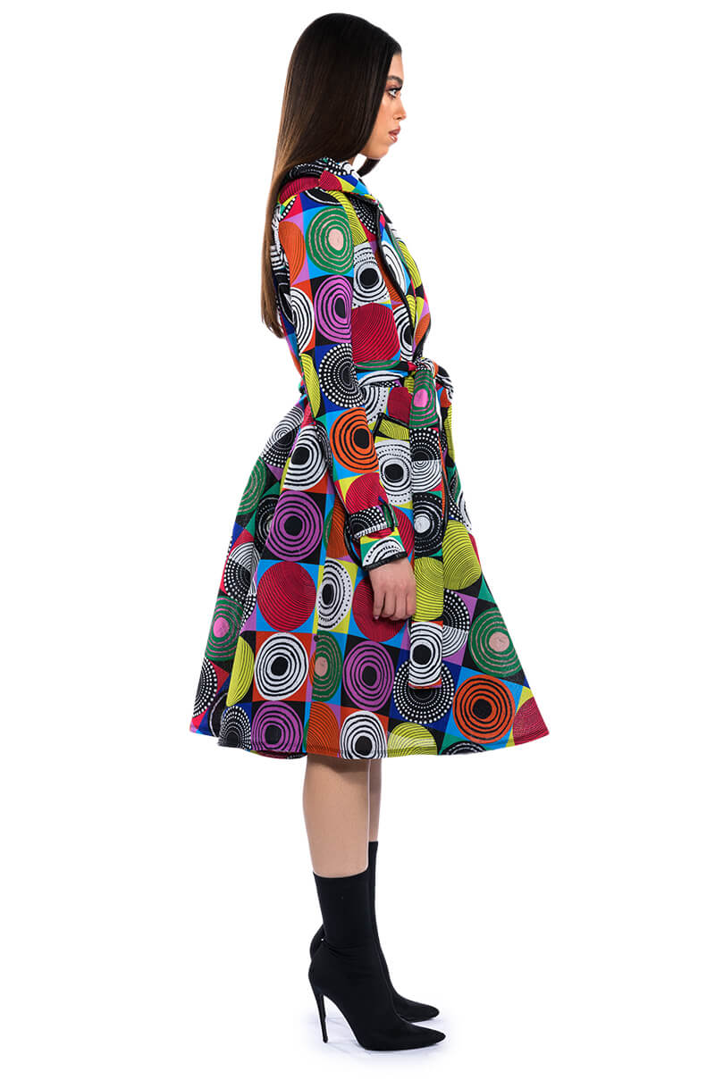 MULTI GEO PRINT TRENCH JACKET