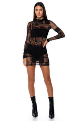 GINA MESH PATCHWORK MINI DRESS