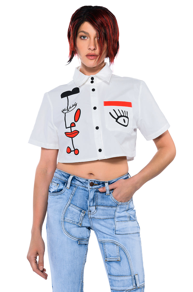 GIVING ATTITUDE PRINTED POPLIN BUTTON DOWN