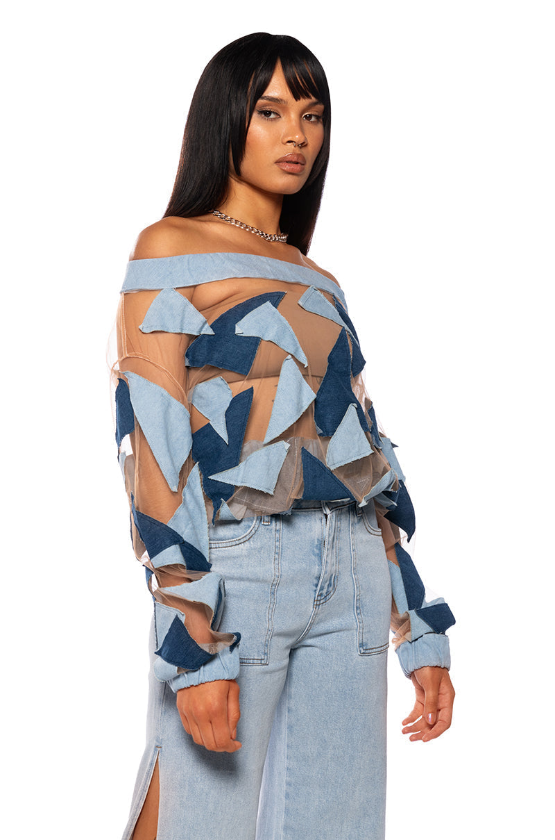 I SPY DENIM PATCHWORK OVERSIZED SHIRT