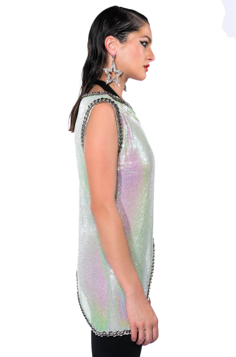 ICY SHORT SLEEVE ASYMMETRICAL CHAINMAIL BLOUSE