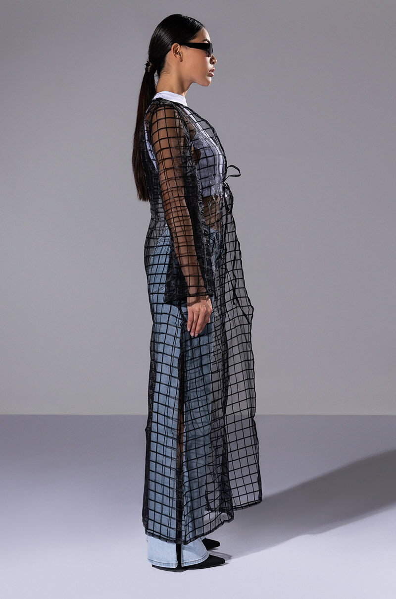 MISS MYSTERIOUS MESH GRID KIMONO DUSTER