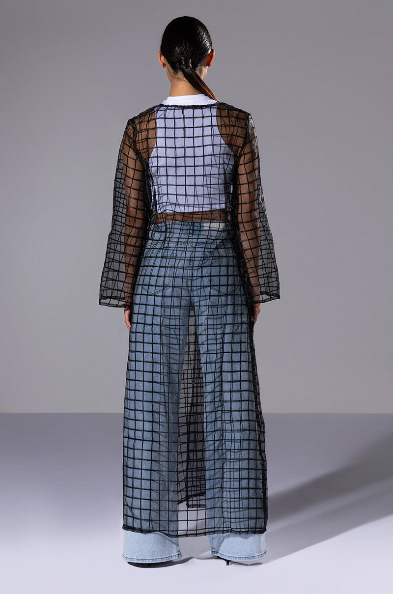 MISS MYSTERIOUS MESH GRID KIMONO DUSTER
