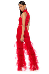 MORA MOCK NECK MESH TOP IN RED