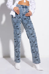 MULTIPLE FACES HIGH WAIST STRAIGHT JEANS