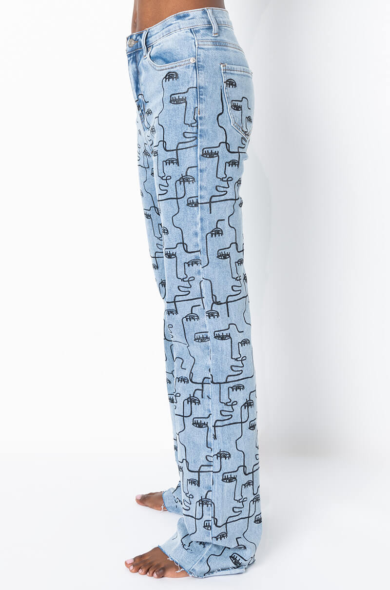 MULTIPLE FACES HIGH WAIST STRAIGHT JEANS