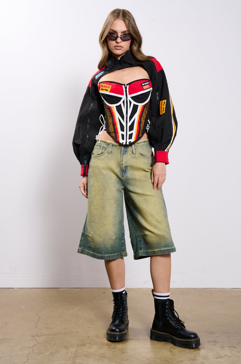NEED FOR SPEED ZIP UP FRONT CORSET TOP