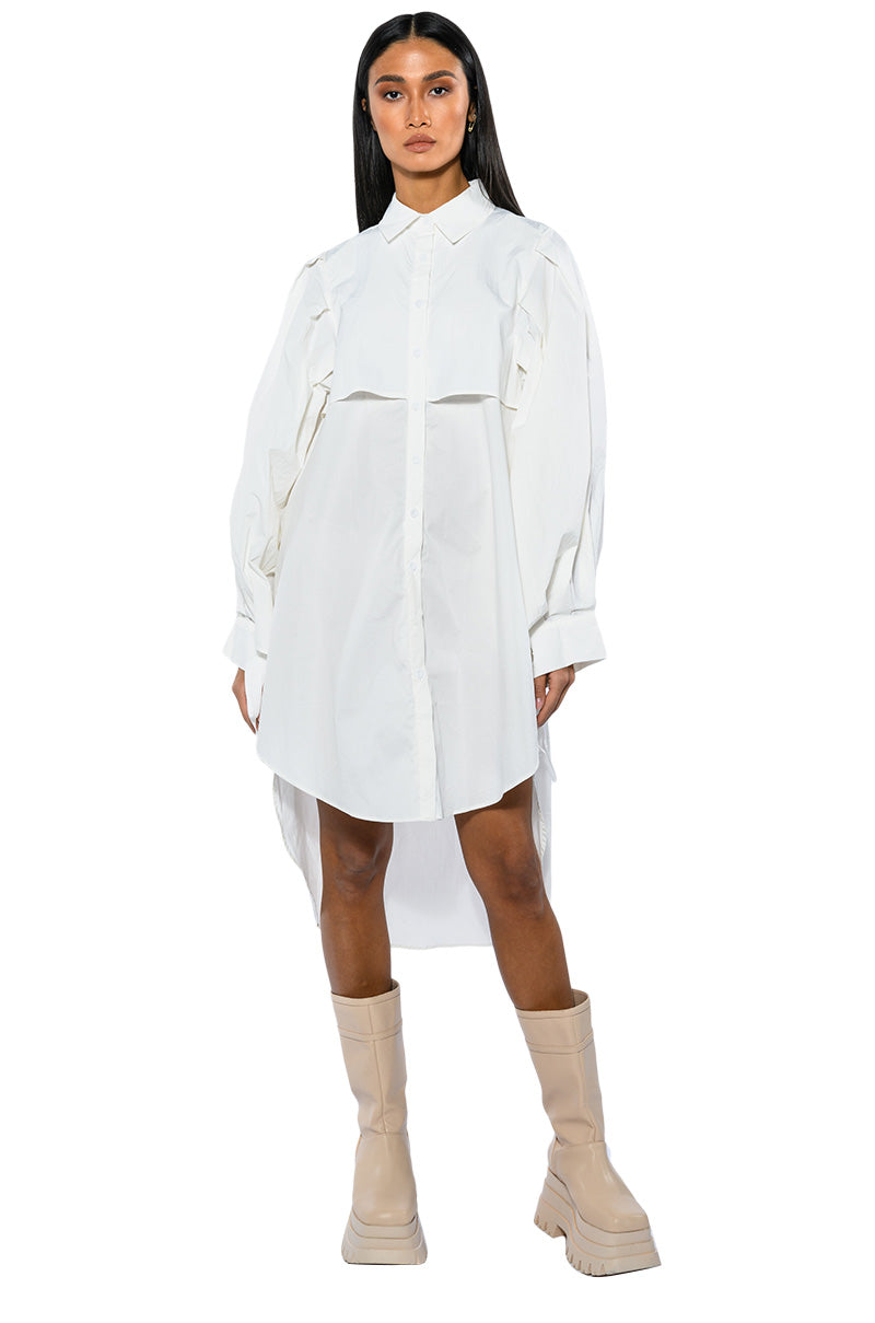 ONE STEP CLOSER OVERSIZED POPLIN BUTTON DOWN DRESS