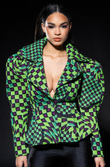 OPTICAL GREEN CHECKERED BLAZER