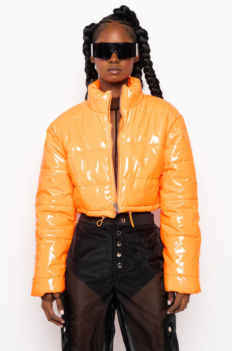 PATENT CROP PUFFER JACKET