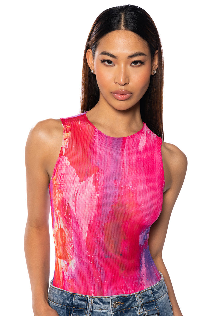 PINK PARADISE SLEEVELESS MESH BODYSUIT