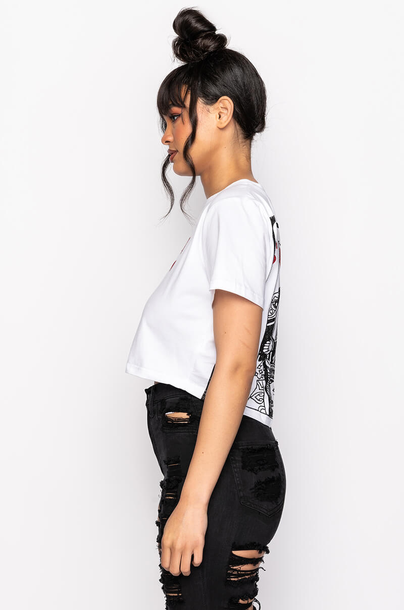 QUEEN OF MY HEART OPEN BACK CROPPED TSHIRT