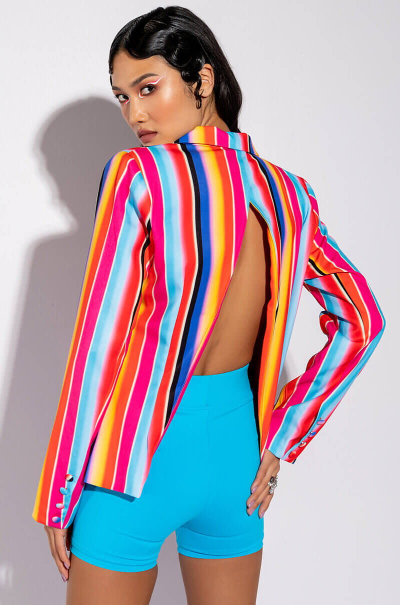 OPEN BACK MULTI STRIPE BLAZER