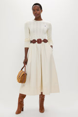 Authentic Cream Crewneck Long Sleeve Fit and Flare Dress